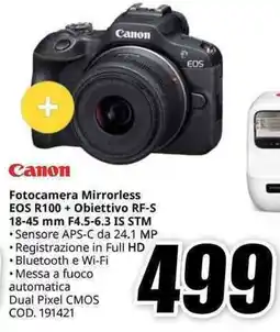 MediaWorld Canon Fotocamera Mirrorless EOS R100 + Obiettivo RF-S 18-45 mm F4.5-6.3 IS STM offerta