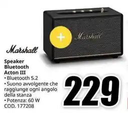 MediaWorld Marshall Speaker Bluetooth Acton III offerta