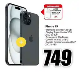 MediaWorld iPhone 15 offerta
