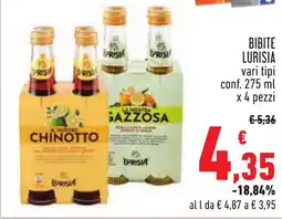 Conad BIBITE LURISIA vari tipi conf. 275 ml x 4 pezzi offerta