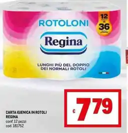 Metro CARTA IGIENICA IN ROTOLI REGINA conf. 12 pezzi offerta