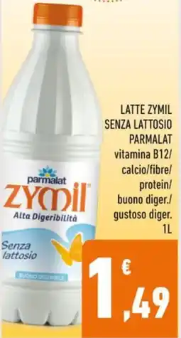 Conad LATTE ZYMIL SENZA LATTOSIO PARMALAT vitamina B12/ calcio/fibre/ protein/ buono diger./ gustoso diger. 1L offerta