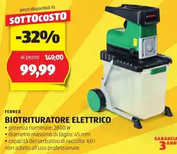 ALDI FERREX BIOTRITURATORE ELETTRICO potenza nominale: 2800 W offerta