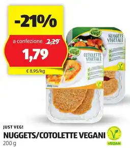 ALDI JUST VEG! NUGGETS/COTOLETTE VEGANI 200 g offerta