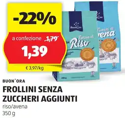 ALDI BUON'ORA FROLLINI SENZA ZUCCHERI AGGIUNTI riso/avena 350 g offerta