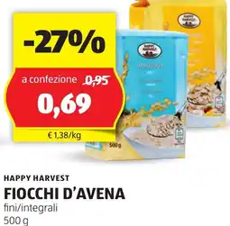 ALDI HAPPY HARVEST FIOCCHI D'AVENA fini/integrali 500 g offerta