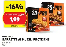 ALDI CEREALITALIA BARRETTE AI MUESLI PROTEICHE gusti vari 114 g offerta