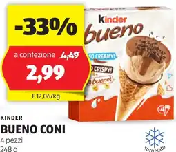 ALDI KINDER BUENO CONI 4 pezzi 248 g offerta