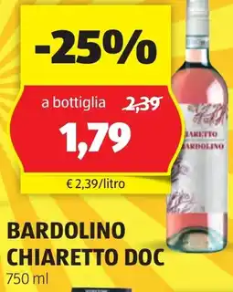 ALDI BARDOLINO CHIARETTO DOC 750 ml offerta