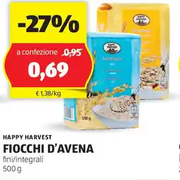 ALDI HAPPY HARVEST FIOCCHI D'AVENA fini/integrali 500 g offerta