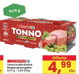 Eurospar Tonno in olio di oliva Despar pinna gialla 6x70 g offerta