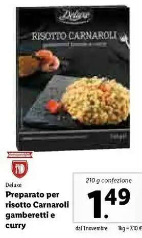 Lidl Deluxe - risotto carnaroli gamberetti e curry 210 g(ml) offerta