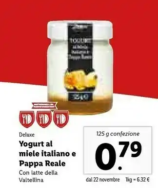 Lidl Deluxe yogurt al miele italiano offerta