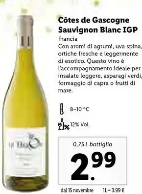 Lidl Còtes de gascogne sauvignon blanc igp offerta