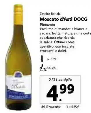 Lidl Cascina bertola moscato d'asti docg offerta