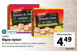 Lidl Sol&Mar Bignè ripieni Di crema al limone e panna o crema catalana 400 g confezione offerta