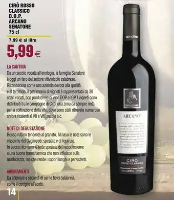 Ipercoop Senatore cirò rosso classico dop arcano offerta