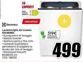 MediaWorld Electrolux Lavastoviglie da incasso EES48400L offerta