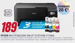 Trony EPSON MULTIFUNZIONE INKJET ECOTANK ET-2860 offerta