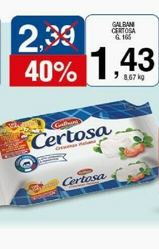 Sigma Certosa crescenza 165 g(ml) offerta