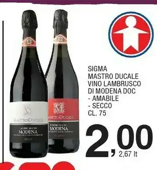 Sigma Sigma mastro ducale vino lambrusco di modena doc amabile offerta