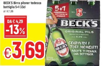 Famila Beck's Birra pilsner tedesca bottiglia 5+1 33cl offerta