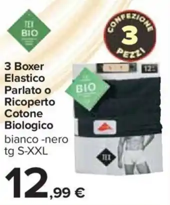 Carrefour 3 Boxer Elastico Parlato o Ricoperto Cotone Biologico offerta