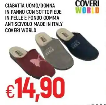 Famila Ciabata Uomo/ Donna in Panno con Sottopiede in Pelle e Fondo Gomma Antiscivolo Made in Italy Coveri World offerta