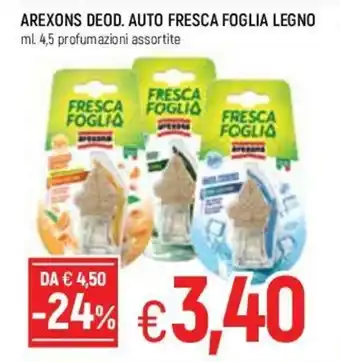 Famila Arexons Deod. Auto Fresca Foglia Legno 4,5ml. offerta