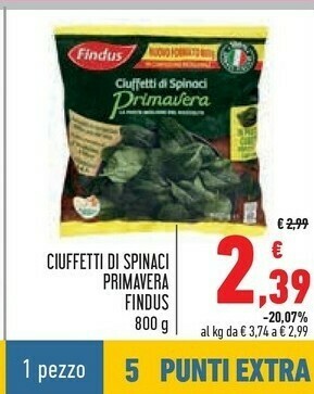 Conad Ciuffetti di spinaci primavera 800 g offerta