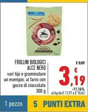 Conad Alce nero - frollini di farro con gocce di cioccolato biologici 300 g(ml) offerta