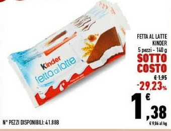 Conad Kinder fetta al latte 140 g(ml) offerta