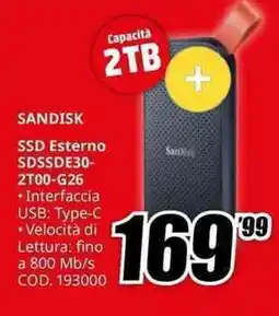 MediaWorld SANDISK SSD Esterno SDSSDE30- 2T00-G26 offerta