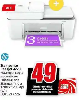 MediaWorld hp Stampante Deskjet 4220E offerta