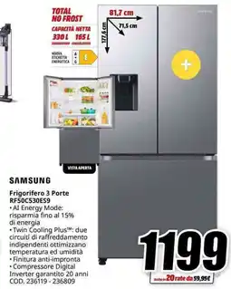 MediaWorld SAMSUNG Frigorifero 3 Porte RF50C530ES9 offerta