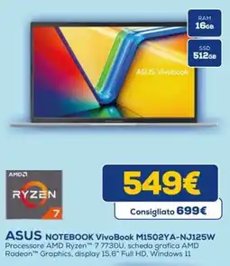 Euronics ASUS NOTEBOOK VivoBook M1502YA-NJ125W offerta