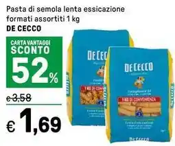 Iper La Grande Pasta di semola lenta essicazione formati assortiti 1 kg DE CECCO offerta