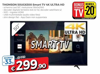 Famila Thomson 50UG6300 Smart TV 4K Ultra HD offerta