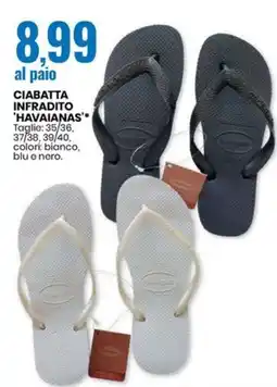 CIABATTA INFRADITO 'HAVAIANAS** Taglie: 35/36, 37/38, 39/40, colori: bianco, blu e nero.