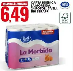 Eurospin CARTA IGIENICA LA MORBIDA, 24 ROTOLI, 3 VELI, 180 STRAPPI offerta