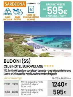 Eurospin BUDONI (SS) CLUB HOTEL EUROVILLAGE offerta