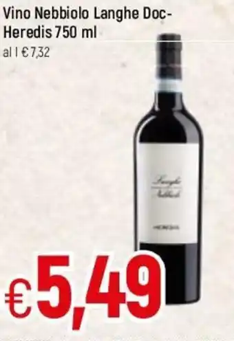 Famila Vino Nebbiolo Langhe Doc Heredis 750ml offerta