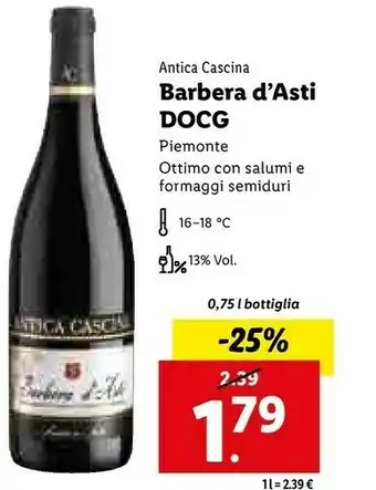 Lidl Antica cascina barbera d'asti offerta