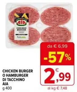 Iperal CHICKEN BURGER O HAMBURGER DI TACCHINO AIA g 400 offerta