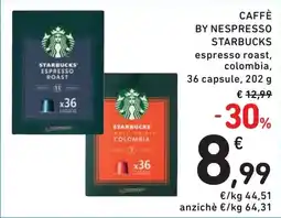 Spazio Conad CAFFÈ BY NESPRESSO STARBUCKS espresso roast, colombia, 36 capsule, 202 g offerta