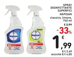 Spazio Conad SPRAY DISINFETTANTE SUPERFICI NAPISAN classico, limone, 740 ml offerta