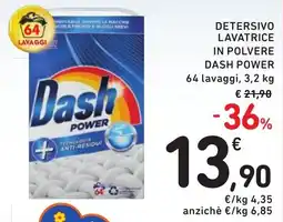 Spazio Conad DETERSIVO LAVATRICE IN POLVERE DASH POWER 64 lavaggi, 3,2 kg offerta