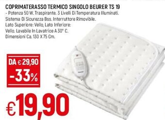 Famila Coprimaterasso Termico Singolo Beurer TS 19 offerta