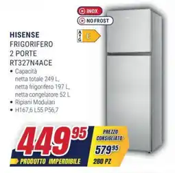 Trony HISENSE FRIGORIFERO 2 PORTE RT327N4ACE offerta