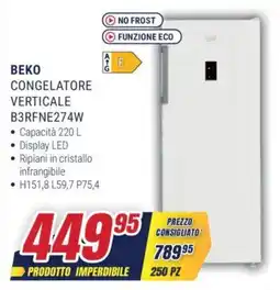 Trony BEKO CONGELATORE VERTICALE B3RFNE274W offerta